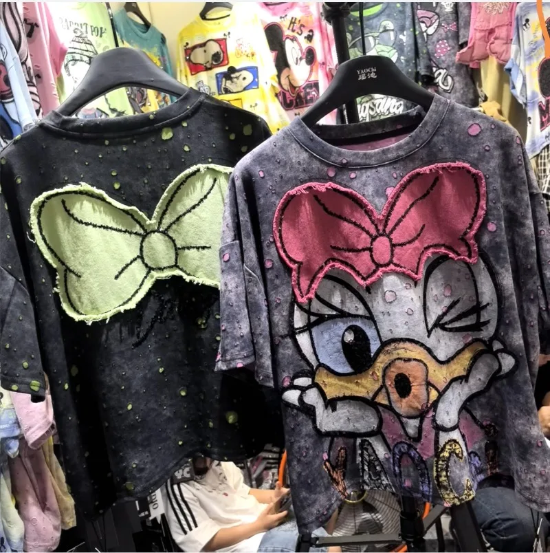 

Harajuku Trendy Brand Summer New Loose Short Sleeved T Shirt Women Cartoon Daisy Printed Top Versatile Casual Fashion Design Tee