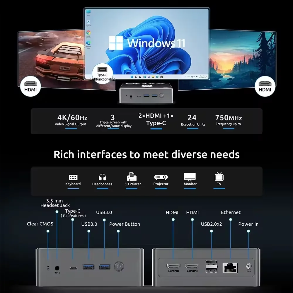 BMAX - Micro Desktop B4Plus, Intel N100 16 GB DDR4 512 GB SSD, Windows 11 Supports 4K 2 x HDMI1 x Type-C Small Computer