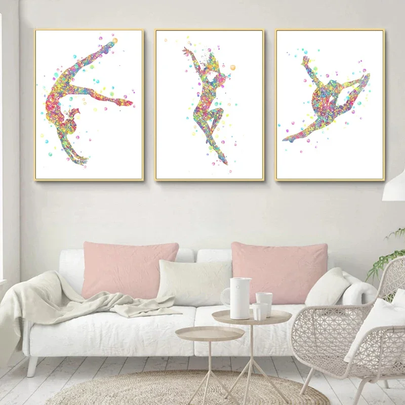 Colorful Watercolor Gymnastic Girl Posters Prints Abstract Canvas Paitning Nordic Wall Art Pictures for Living Room Home Decor