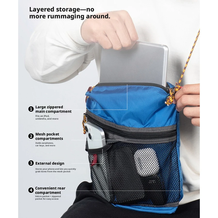 

Outdoor Hiking Telephone Crossbody Ultralight Sling Mesh Pocket Adjustable Strap Storage Bag Nylon Camping Sack Water-repellent
