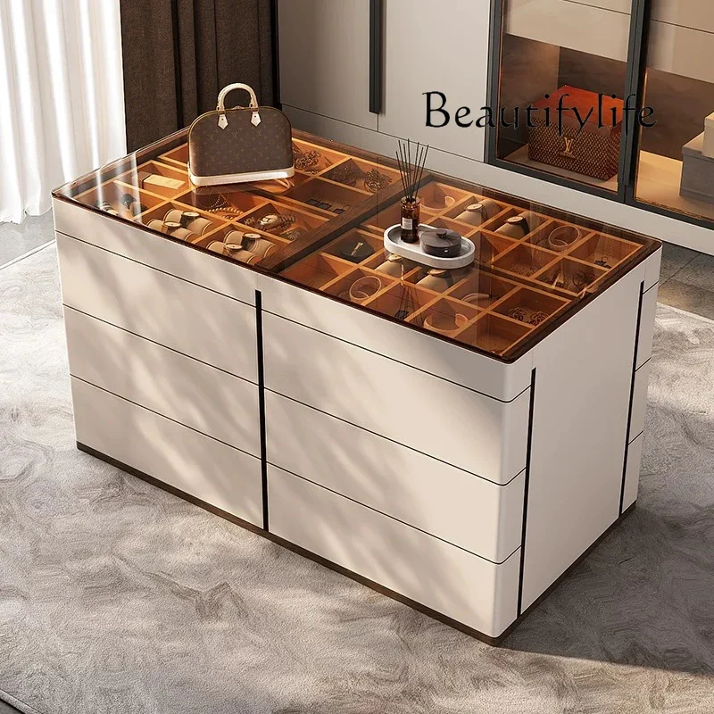 Simple and modern six-chest cabinet light luxury cloakroom mid-island cabinet bedroom living room wall cabinet combination