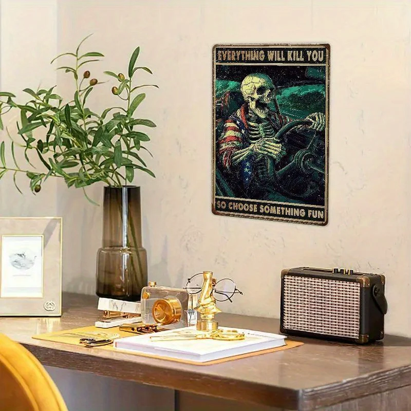 لافتات ولوحات زخرفية مضحكة على شكل جمجمة أمريكية عتيقة من القصدير المعدني - "كل شيء سوف، لذا اختر شيء ممتع" فن جداري #6