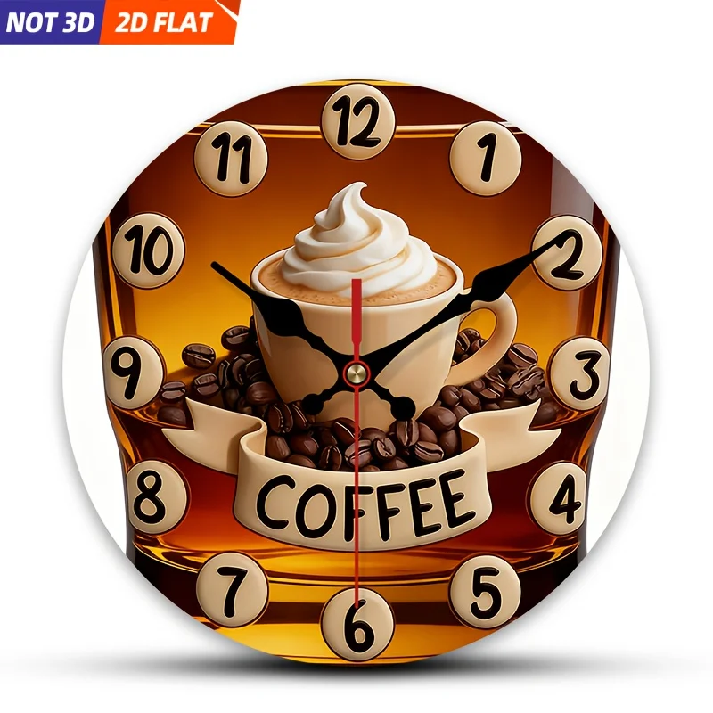 1pc Modern Minimalist Coffee-Themed Wall Clock with Coffee Bean - Round Wood Face Suitable for Bedrooms, Living Rooms, Offices,