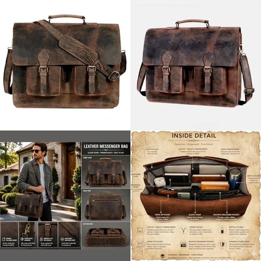 cuero Retro Brown Messenger Office Briefcase Crossbody Travel For Men And Women Office