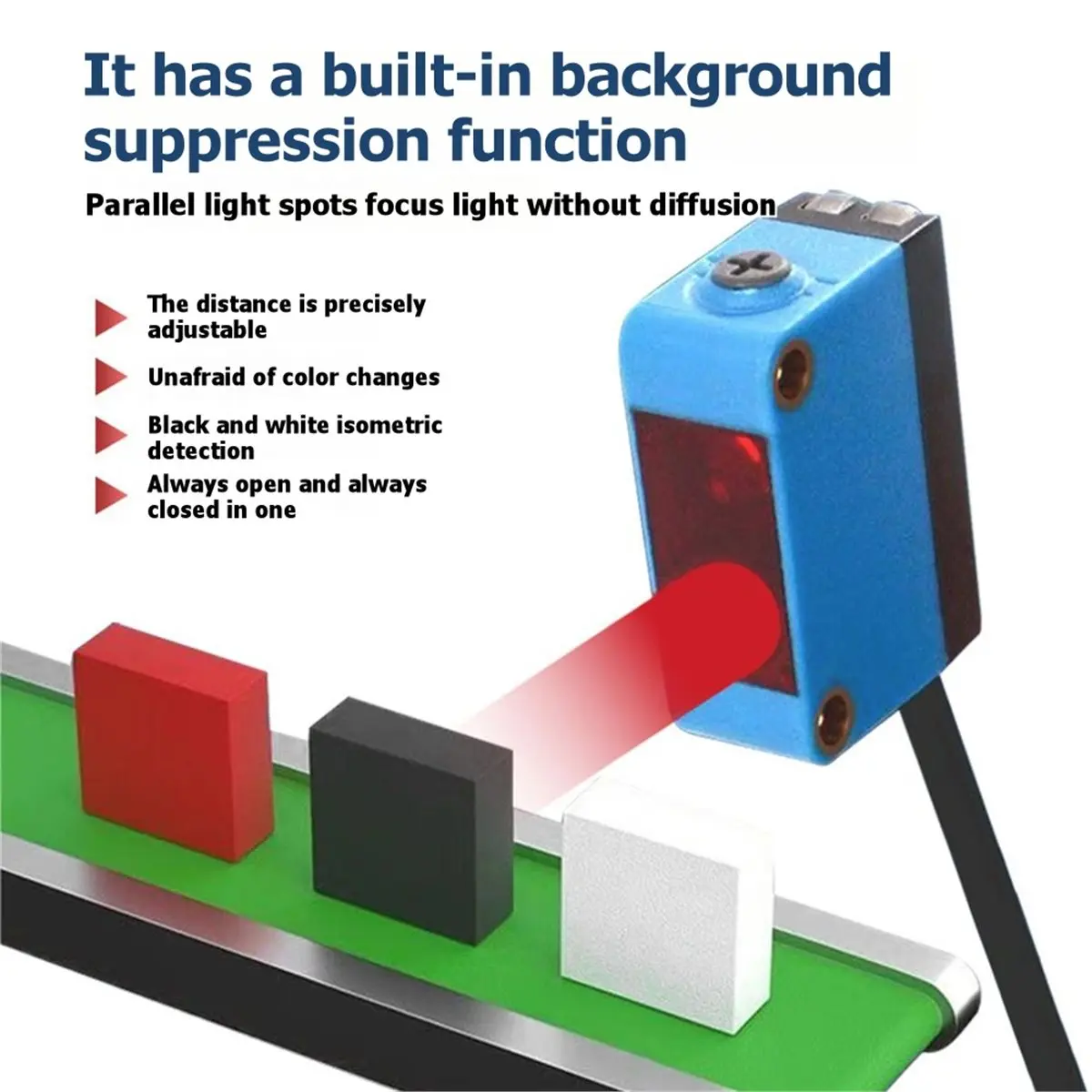 Background Suppression Photoelectric Sensor NPN PNP 24V DC Sensing Distance 30cm Adjustable Square Laser Optical Switch