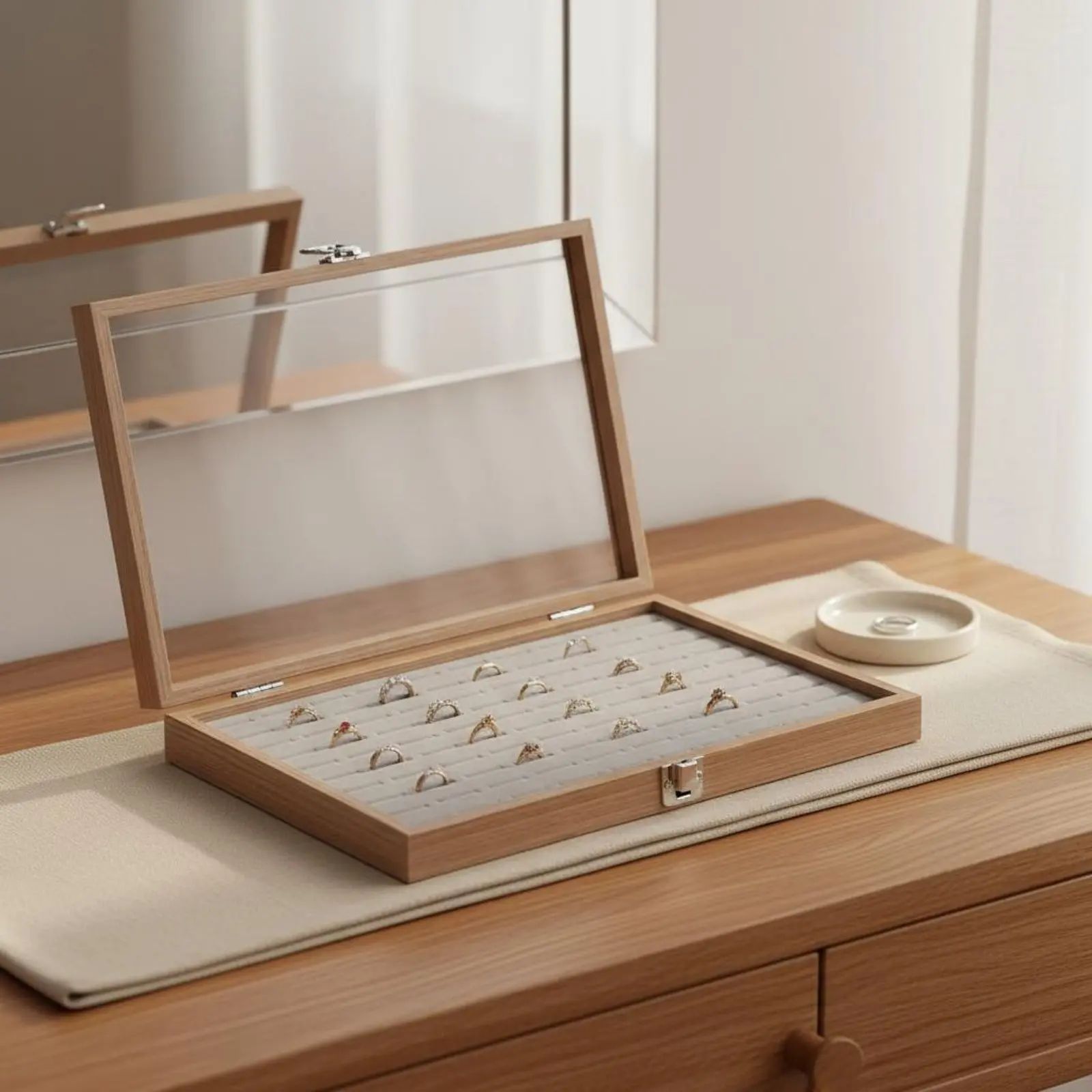 

Шкатулка для украшений с текстурой дерева, с надежной защелкой, демонстрационный футляр для ювелирных изделий, штабелируемый контейнер для хранения, с мягкой роскошной подкладкой, настраиваемый под заказ