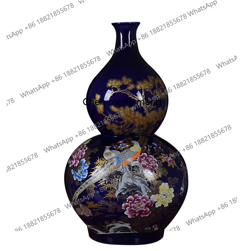 A74Blue flower and bird gourd bottle ceramic gourd indoor home entrance decoration ornament