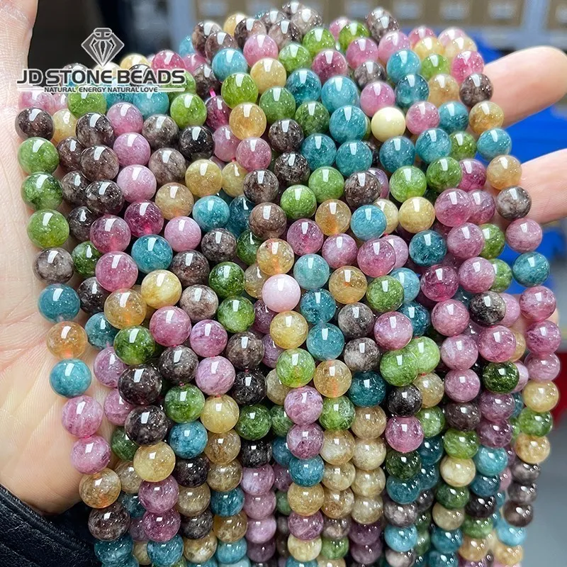 Dyed Color High Quality Tourmaline Chalcedony Beads Round Loose Spacer 6 8 10MM Pick Size For Jewelry Making Bracelet Accessory