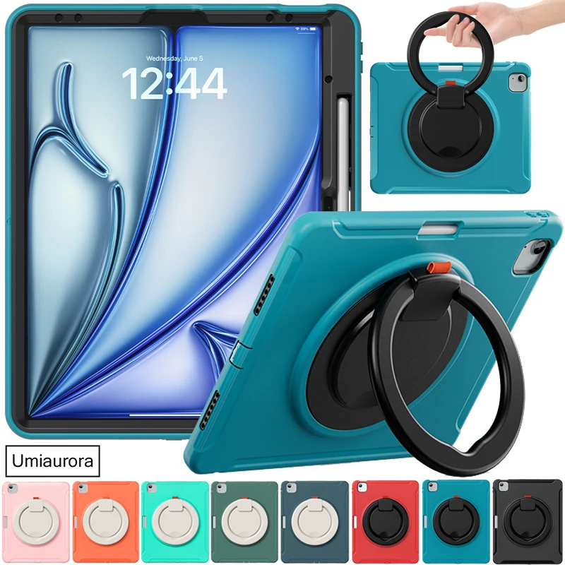 para ipad pro 11 129 13 polegada m2 m4 2024 ar 109 2023 mini armadura case criancas silicone a prova de choque puxar anel suporte tablet funda 01