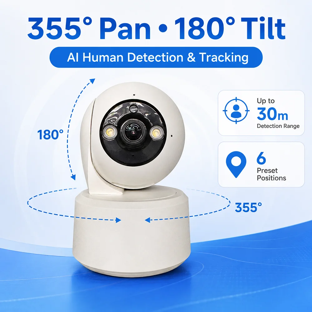 3MP 1296P Camera HiEasy APP 355*180Degree Wide Angle Full Color Wireless PTZ IP Camera 3X Zoom Dual Screen Intercom Baby Monitor