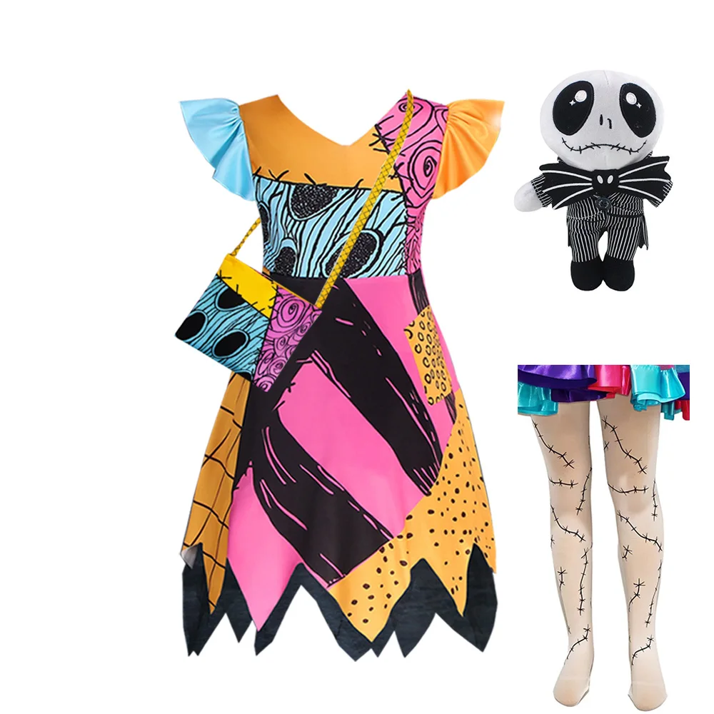 Sally The Nightmare Before Christmas Costume for Kids Girl Fancy Halloween Carnival Dress Up Party Outfits Jack Doll Children