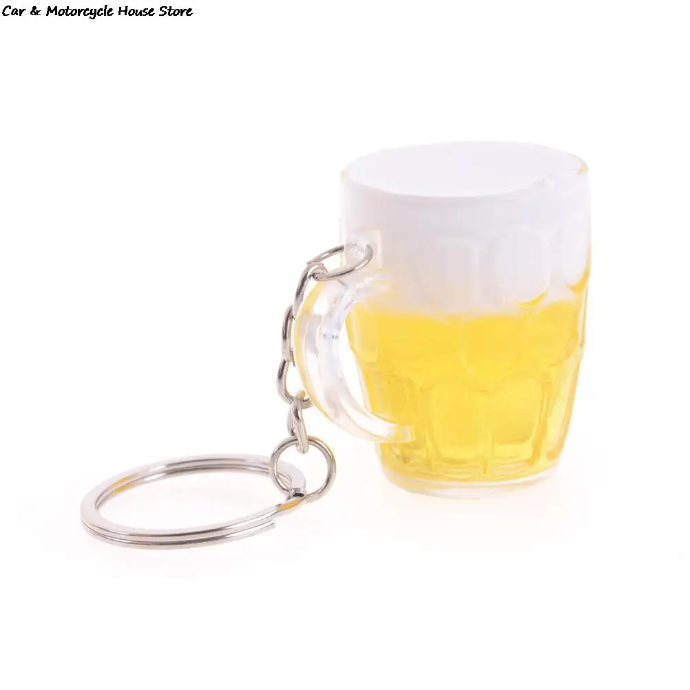 Creative 1 Pc Women Resin Gift Unisex Keychain Unique Crafts Cool Mini Simulation Beer Cup Pendant Keyring Handicraft Jewelry