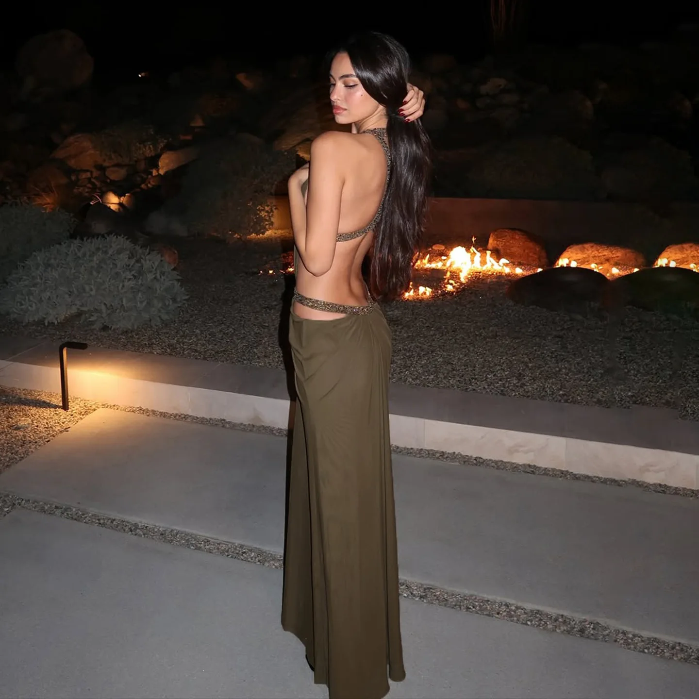 Vestido largo sexi para mujer, vestido largo de noche fruncido sin mangas con espalda descubierta y cuello Halter, bata elegante para fiesta, verde, morado, verano