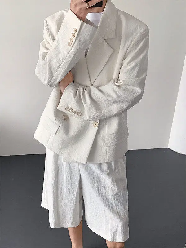

Корейский летний тонкий хлопковый льняной длинный костюм-свеч, мужские повседневные брюки с пятью точками, свободный крой, однотонный комплект из двух предметов