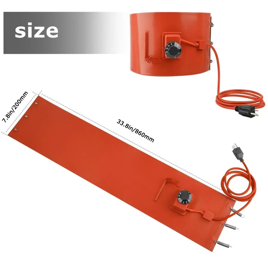 سخان الطبل، سخان دلو طبل 5 جالون 120 فولت 800 وات شريط تسخين معزول مع وحدة تحكم في درجة الحرارة للبلاستيك المعدني والعسل Buc