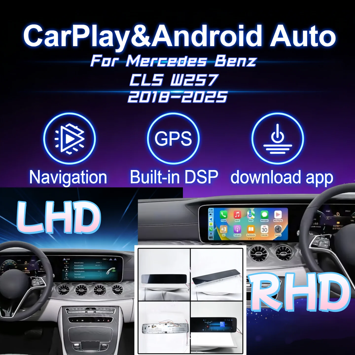 

24,6-дюймовый автомобильный радиоприемник с CarPlay и Android 14 для Mercedes-Benz CLS W218 X218 W257 2018-2025: GPS-мультимедийный стереоплеер с экраном (для праворульных авто)