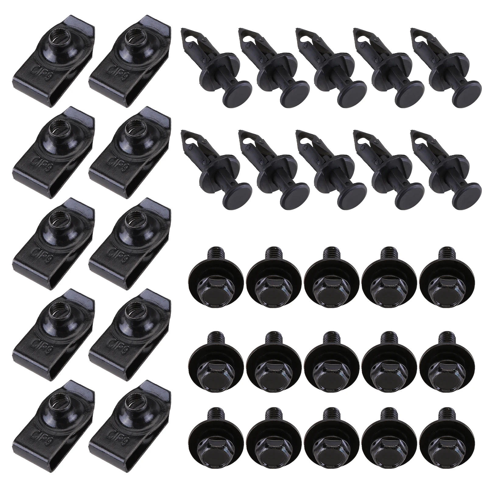 35pcs Fastener & Clip ABS+carbon steel Engine Under Cover Splash Shield Guard Bumper Body Bolts & U-nut Clip Fastener