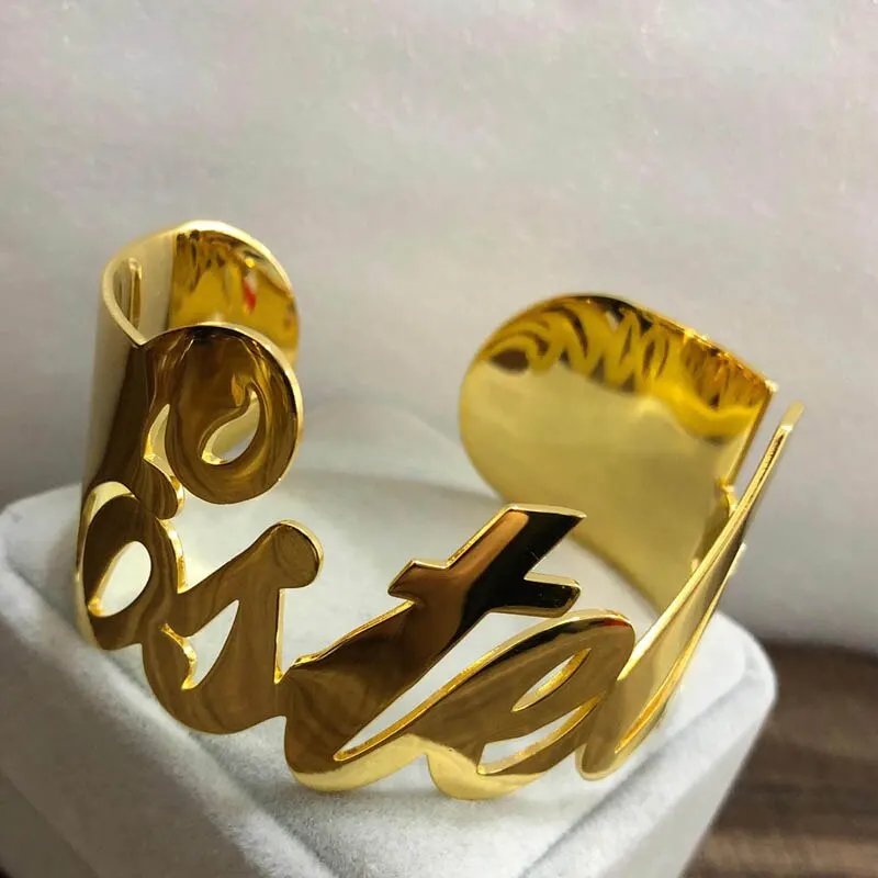 Big Bracelets Custom Name Bracelet Stainless Steel Jewelry Couple Bracelet  For Women  Personalized Gift Gold Cuff Bangles