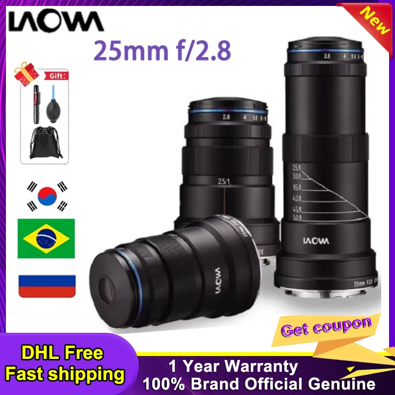 مجموعة عدسات Venus Optics Laowa 25 مم f/2.8 بتركيز يدوي كامل الإطار طقم عدسات ماكرو فائق لكاميرات Canon EF Nikon F Pentax K