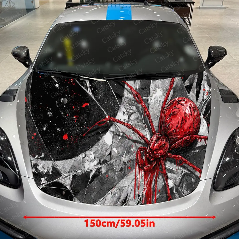 Dark Web Blood Spider Car Vinyl Wrap, PVC Material Waterproof Car Hood Sticker, Self-Adhesive Scratch-Resistant Stickers for Eng