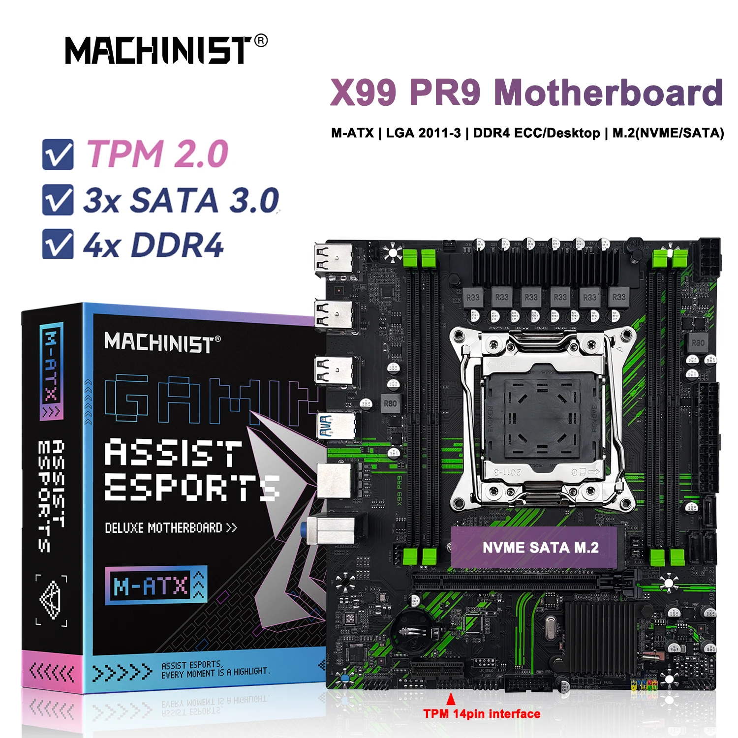 Placa base MACHINIST X99 PR9 LGA 2011-3 compatible con Intel Xeon E5 2650 2680 2630 V4 V3 CPU DDR4 memoria NVMe SATA M.2 M-ATX USB3.0