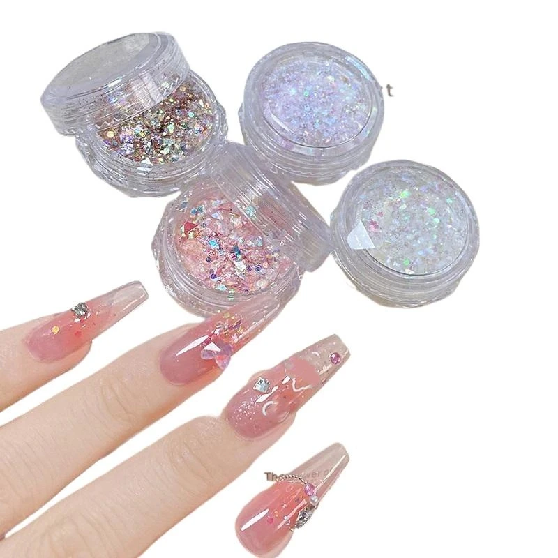 4Jars/set Mermaid Sparkle Nail Art Glitter Ultra-Thin Laser Flakes Holographic Sequins Irregular Loose Nail Art Dust Accessories