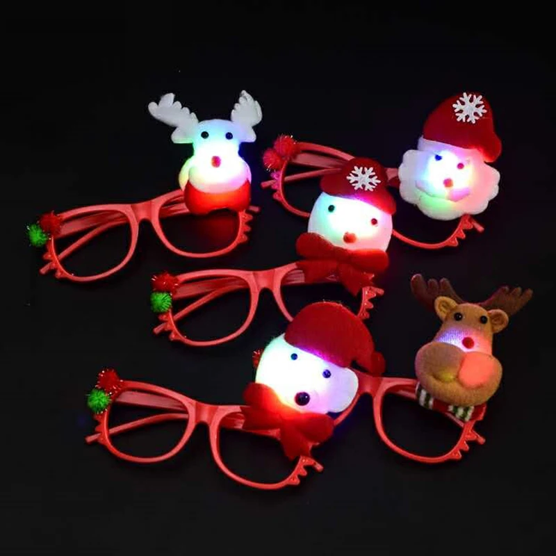 New Year Christmas LED Party Glasses Frame Cartoon Eyewear Photo Booth Props New Year Eve Party Decorations Kids Gift