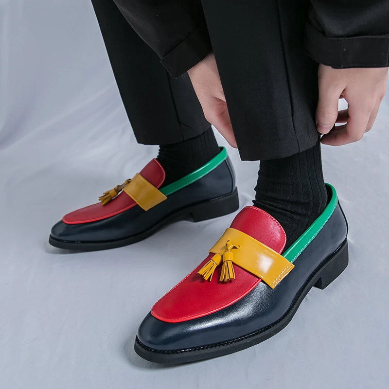 New casual men's loafers Personalized color blocking design Fashion Party nightclub Comfortable and handsome adult shoes