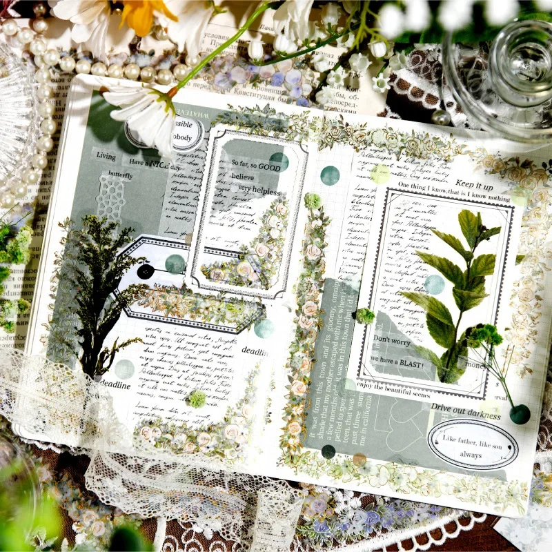 10Sheets Decorative Flower Stickers Gold Bronzing Basic Background paper Label Scrapbook Diary Paper Album Hand 143*70MM