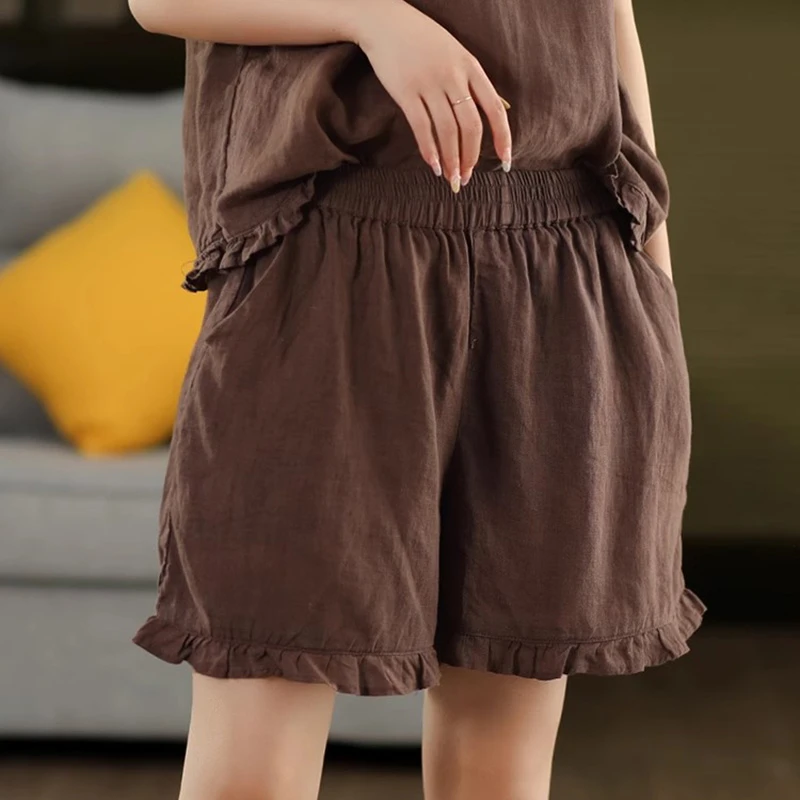 

100% Linen Women Summer Casual Shorts New Arrival 2025 Vintage Style Solid Color Loose Comfortable Female Short Pants T641