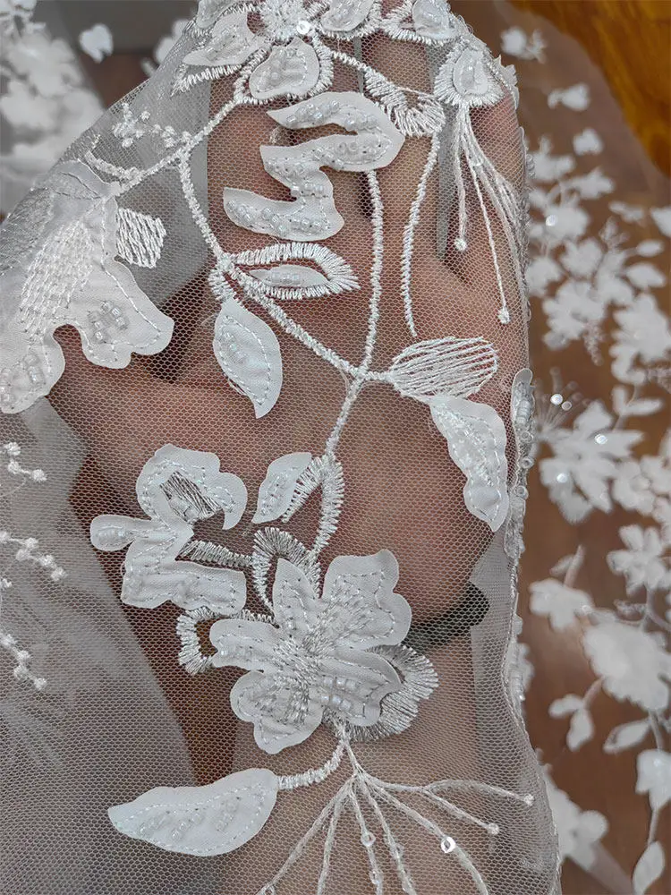 

Trendy Sequins Beaded Embroidered Fabric Floral Lace Tulle for Women DIY Wedding Headband and Clothing Accessories Unique Design