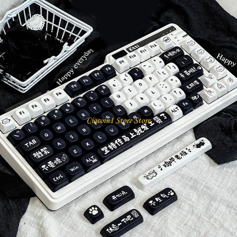 A3PC MOA Height Keycaps 135pcs Heat Sublimated Color Off Work Cats Theme Keycaps Set Customization for Mechanical Keyboards