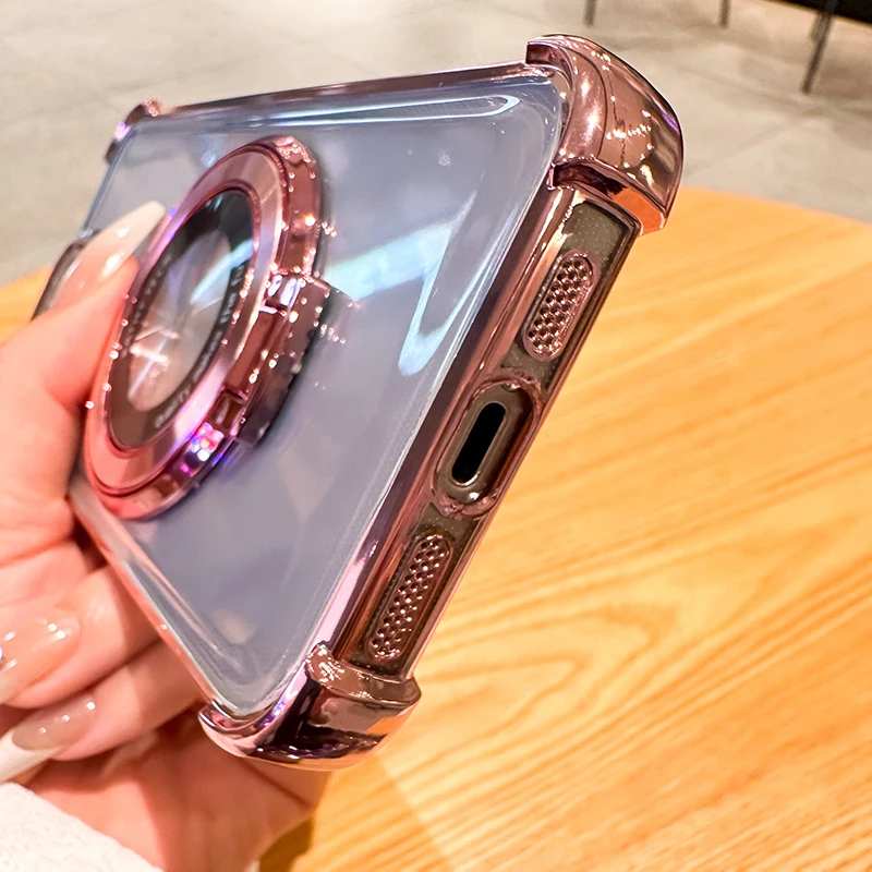 Clear Shockproof Transparent Plating Magsafe Magnetic Stand Holder Case For Xiaomi POCO X6 Pro 5G Cover