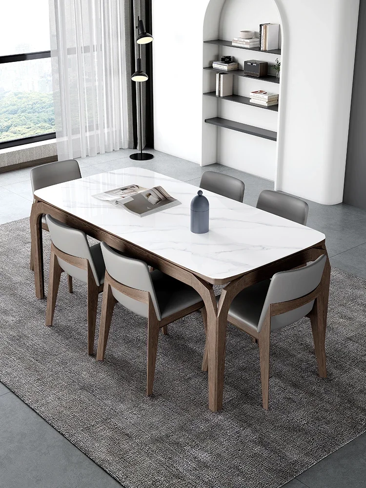 Solid wood rock plate table modern simple Nordic Japanese 2024 new white wax walnut rectangular suspended table