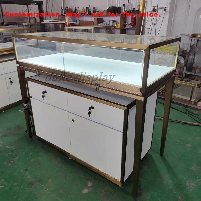 custom.Jewelry Display Jewelers Display Counter with Light Luxury Jewelry Displays Retail Store Stainless Steel Ca