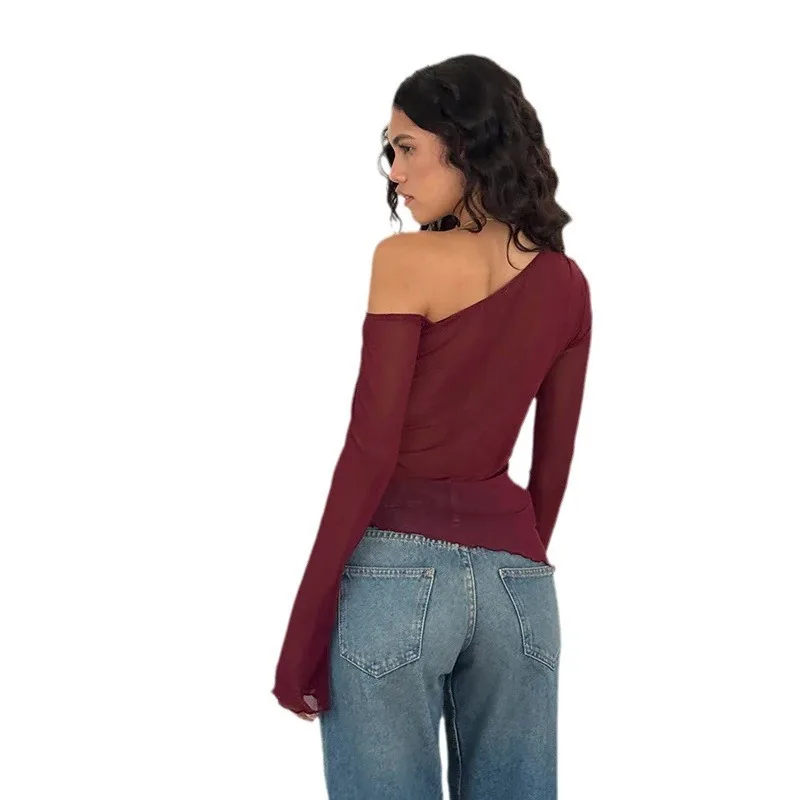 Jesienny Temperament Damski Dopasowany Uniwersalny T-shirt Jednolity Kolor Długi Rękaw Moda Damska Wiosna 2025 Odzież Sezonowa