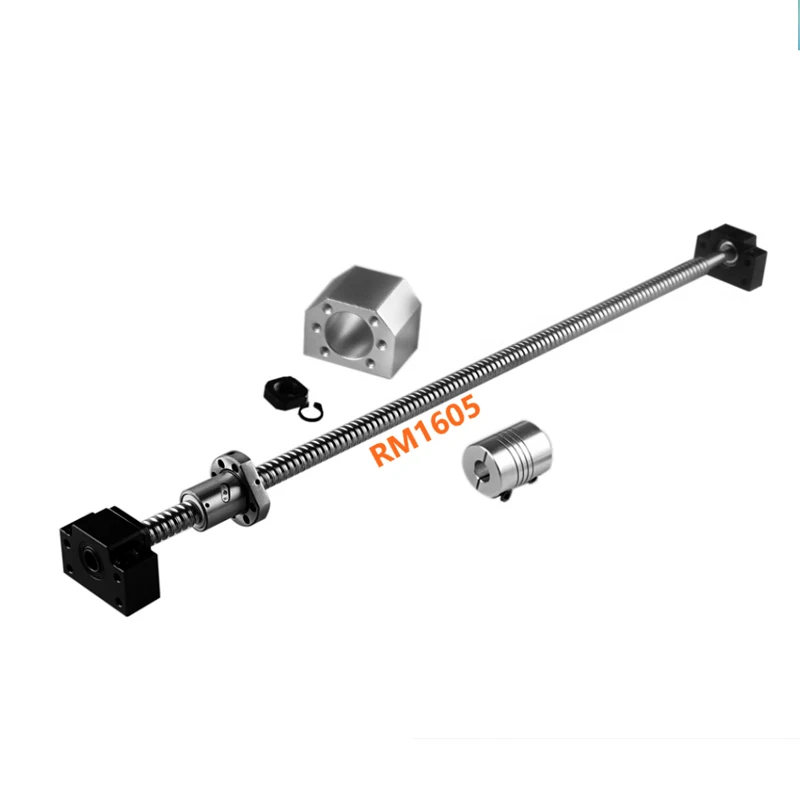 RM1605 Ballscrew C7 End Machined Length 250~1550mm+Nut Housing BK/BF12 End support+Coupler For CNC Router SFU1605 Ballscrew Kit