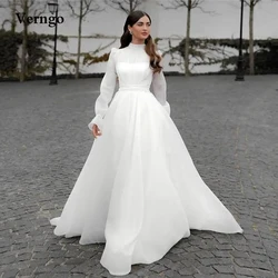 Verngo Modest A Line Organza Wedding Dresses Long Sleeves Dubai Arabic Women Bridal Gowns Country Simple Customized