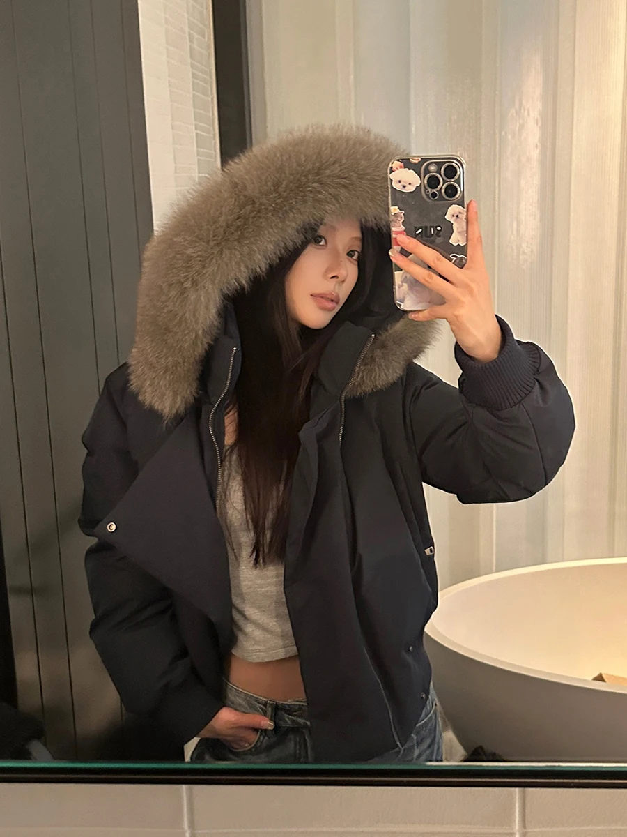 

Женская парка на пуху Jaet 2025 Winter Thi Warm 90% White Du Feather Coat с большим меховым воротником в Корейском стиле