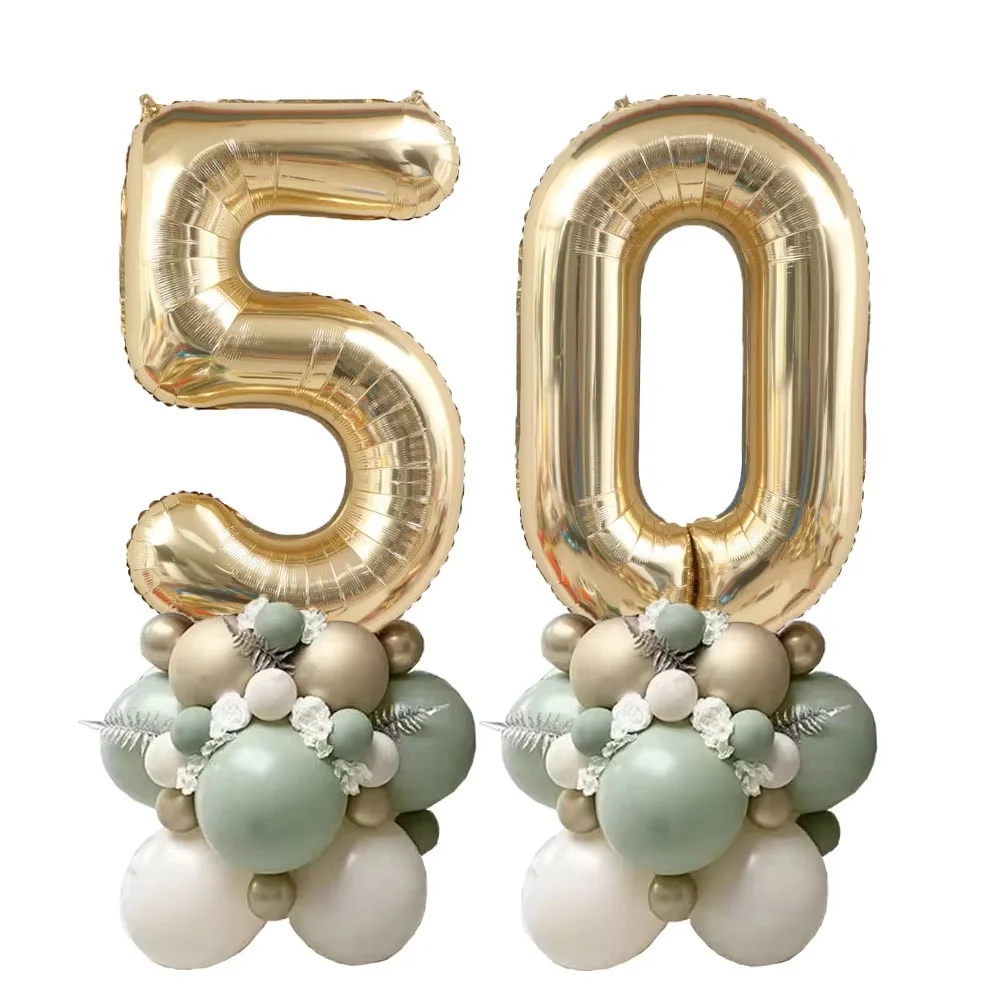 Juego de 28 Globos de Aluminio Dorados de 40 Pulgadas con Número, Globos de Cumpleaños para Adultos, Decoraciones para Cumpleaños Número 10, 20, 30, 40, 50