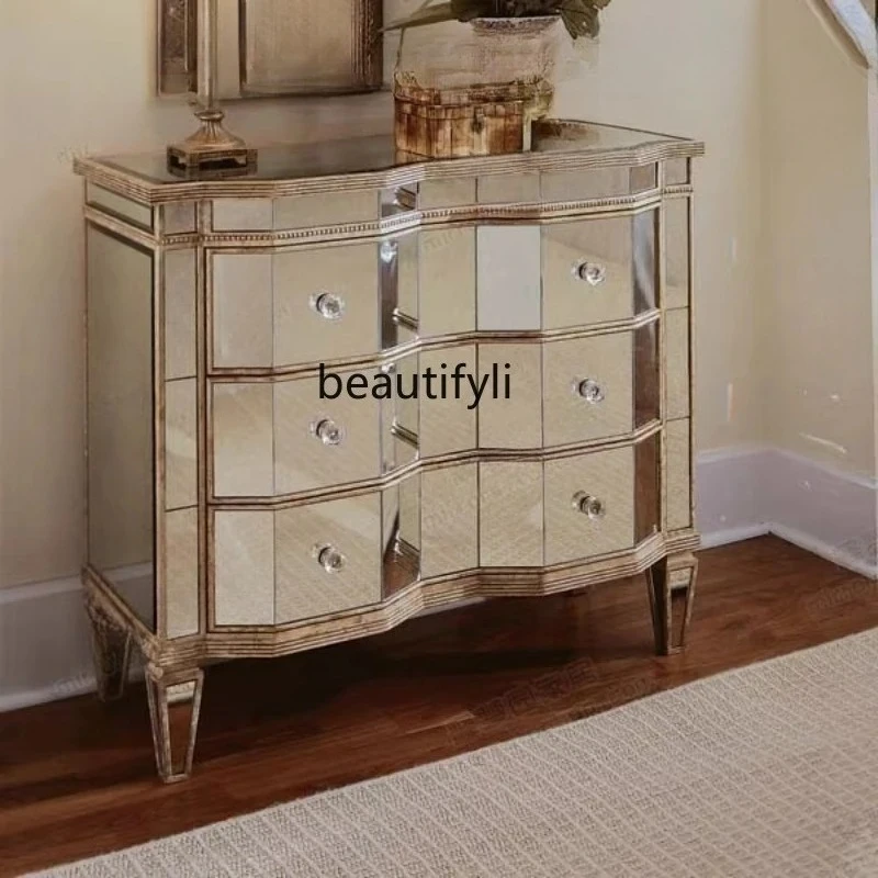 

Villa Light Luxury Fashion Mirror Furniture Sideboard Cabinet European Style Furniture Display Cabinet Neoclassical