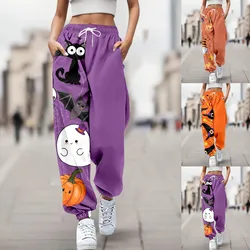 Womens Jogger Pants Loose Long Pants Fashion Halloween Cat Printed Trousers Autumn Winter Baggy Fit Sweatpants Спортивные штаны