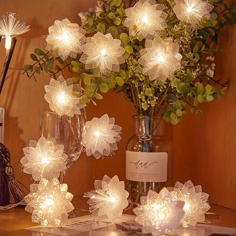 

Christmas New Year Party Decor 2/3M LED Fiber Optic Fairy Light Garland Battery Operated Artificial Flowers Festoon