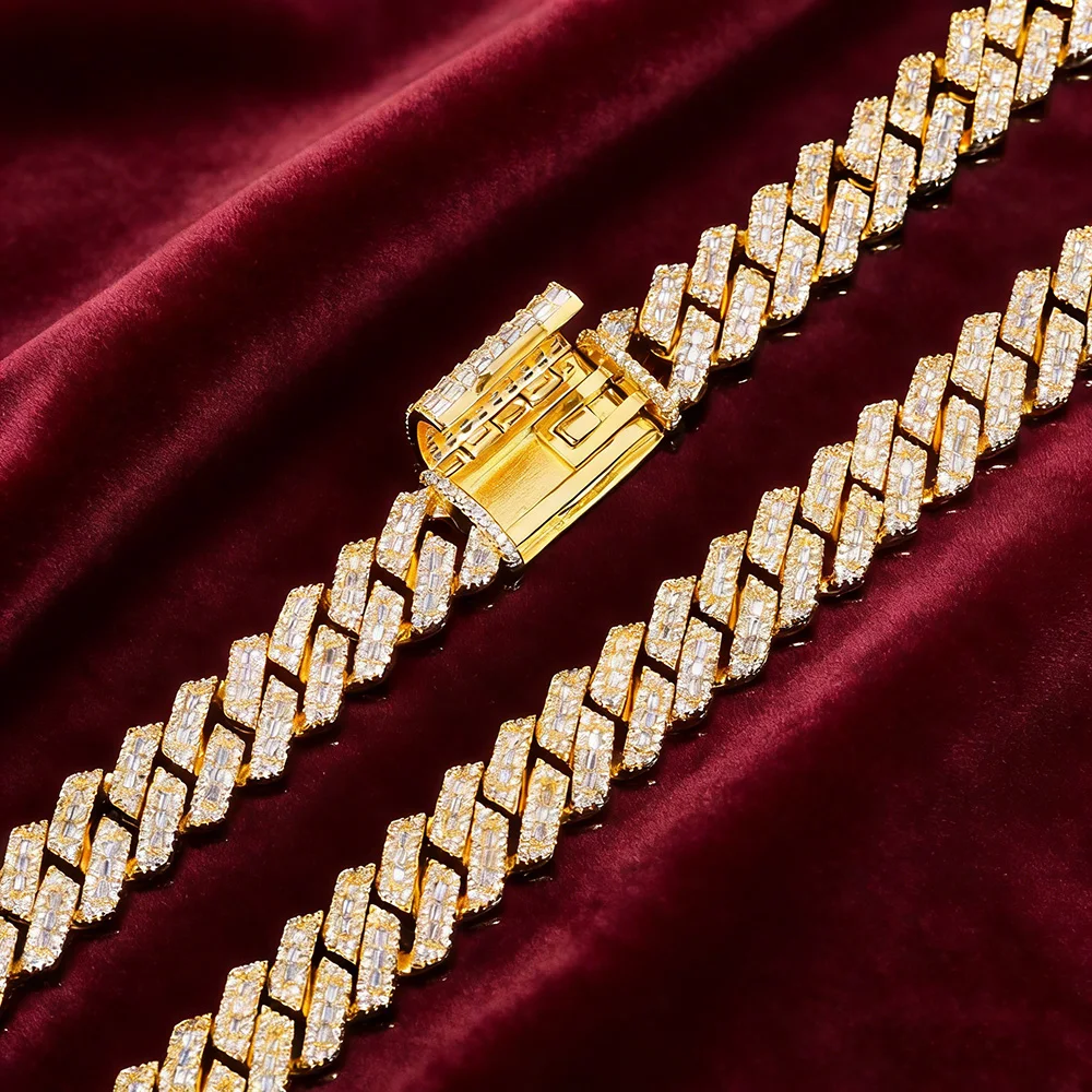 ESKEEM Luxury Bling Rectangle Diamond Chain Hip Hop Mixed Handmade Inlay Iced Cubic Zirconia Cuban Necklace Bracelet Men Women