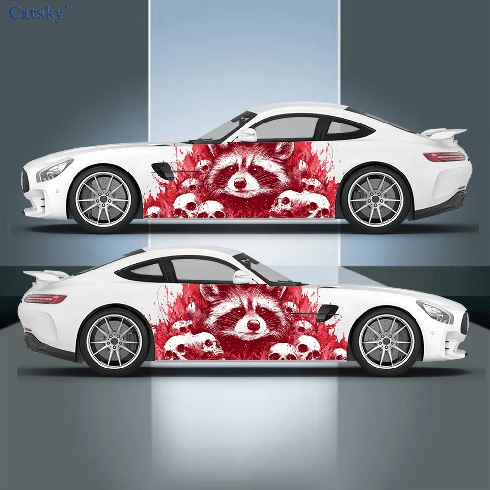 

Red Raccoon Skull Splash Ink Car Side Sticker Decor,PVC Waterproof Scratch Resistant Decal,Car Protection,Auto Accessories Gift