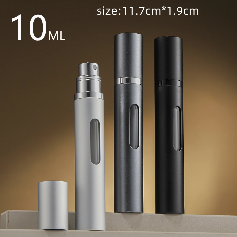 Flacone spray per sub bottiglia di profumo con rivestimento in vetro da 10 ml, guscio in lega di alluminio, ugello nano nebulizzatore