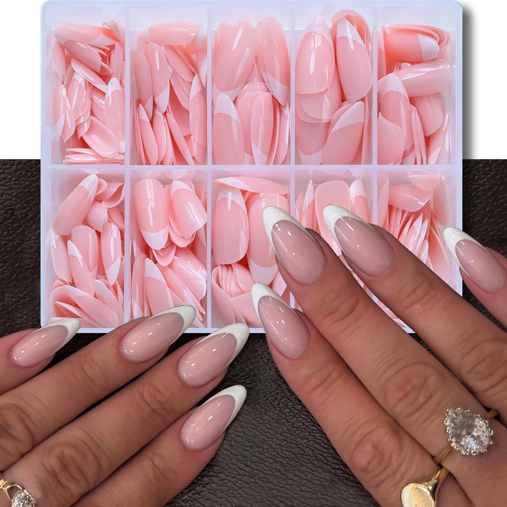 

240 шт., миндалевидный белый тип, французский пресс на ногтях, глянцевые красочные французские короткие квадратные гелевые накладные ногти разных размеров, накладные ногти