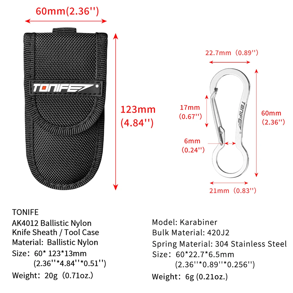 

Легкий чехол для ножей и инструментов Tonife AK4012 из баллистического нейлона с карабином