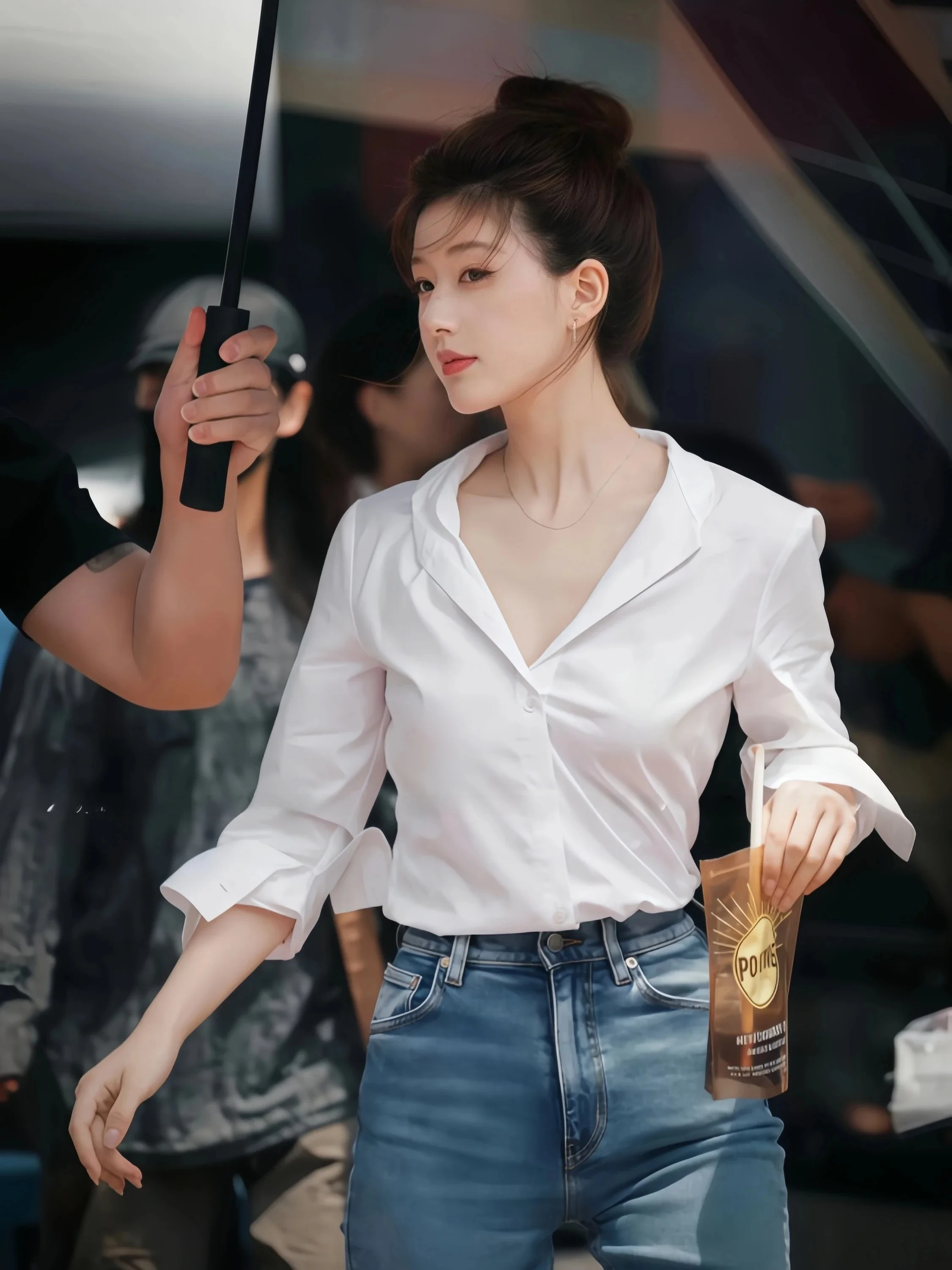 

Classic White Shirt Long Sleeve Casual Women's Fashion Autumn New Style FRANKEIN Simple Design Cotton V-neck Button up