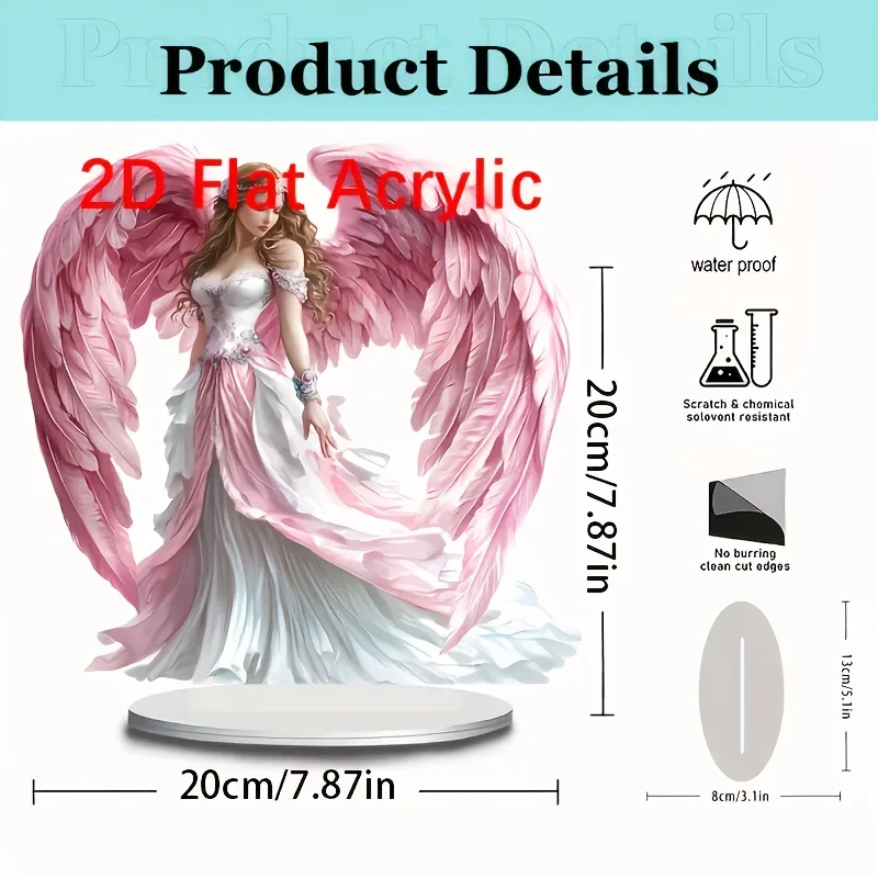 2D Flat Bohemian Acrylic Angel Wings/guardian Statue with Base/multifunctional Desktop Decoration
